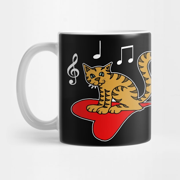 Music Lovers Funny Cat Heart Musical Notes by DesignFunk